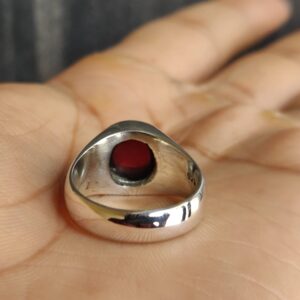 Mens Women Natural Garnet Ring, 10 MM Round Shape Gemstone, 925 Solid Sterling Silver Ring, 22k Gold fill, Signet Ring, Bohemian Ring, Statement Ring, Gift Ring (925 Solid Silver, 8)