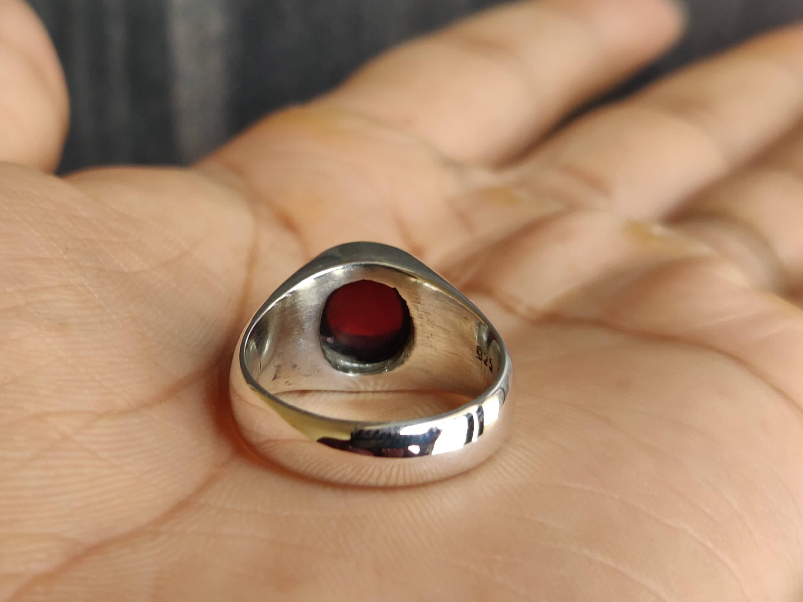 Mens Women Natural Garnet Ring, 10 MM Round Shape Gemstone, 925 Solid Sterling Silver Ring, 22k Gold fill, Signet Ring, Bohemian Ring, Statement Ring, Gift Ring (925 Solid Silver, 8)