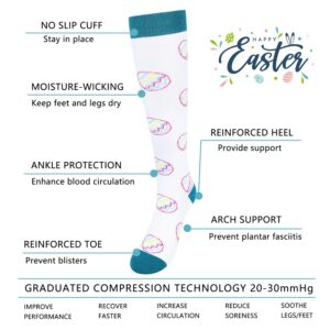 Junely Easter Compression Socks for Women 20-30 mmhg Knee High for Running Work Support Nurses Pregnancy Travel Sports Swelling White