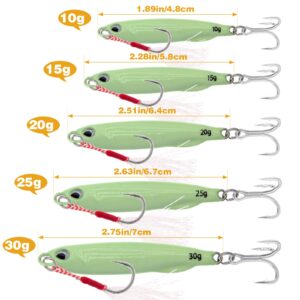 Luminous Fishing Jigs Spoons Lures, Metal Long Casting Jigging Spoon Lure Vertical Hard Swimbait for Walleye Bass Trout Freshwater & Saltwater (5pcs 0.35oz 0.53oz 0.7oz 1.06oz & 1.41oz)