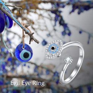 VONALA Evil Eye Rings 925 Sterling Silver Evil Eye Fidget Rings for Anxiety Evil Eye Spinner Rings for Women Anti Stress Mood Worry Rings Mother‘s Day Gifts