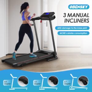 OBENSKY Electric Folding Treadmill with Incline, Exercise Walking Machince for Apartment Home/Office Jogging, Compact Foldable Treadmill,12 Preset Program