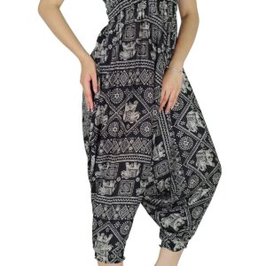 Your Cozy Harem Pants for Women Hippie Boho Clothes Mc Hammer Pants Jumpsuit Casual Loose Beach Sweatpants Comfortable Baggy Boho Yoga Trousers (Black Elephant_S)