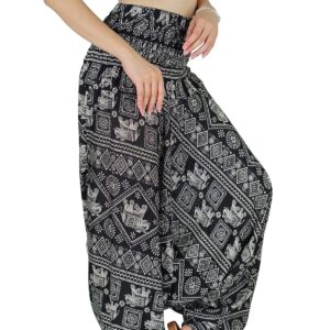 Your Cozy Harem Pants for Women Hippie Boho Clothes Mc Hammer Pants Jumpsuit Casual Loose Beach Sweatpants Comfortable Baggy Boho Yoga Trousers (Black Elephant_S)