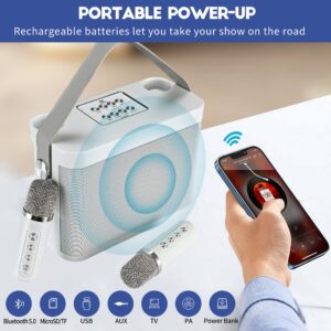 Portable Karaoke Singing Machine with 2 Wireless Microphone, Bluetooth Speaker with HD Sound PA System Support Echo and Vocal Cut,USB,TF, AUX for Party, Meeting, Wedding,Picnic and Outdoor (White)