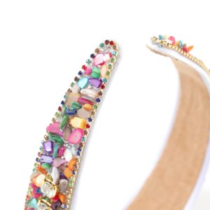 Gmmidea Rhinestone Women Headband Sparkle Diamond Crystal Headband Padded Wide Hairband Glitter Hair Accessories for Women Girls Rainbow