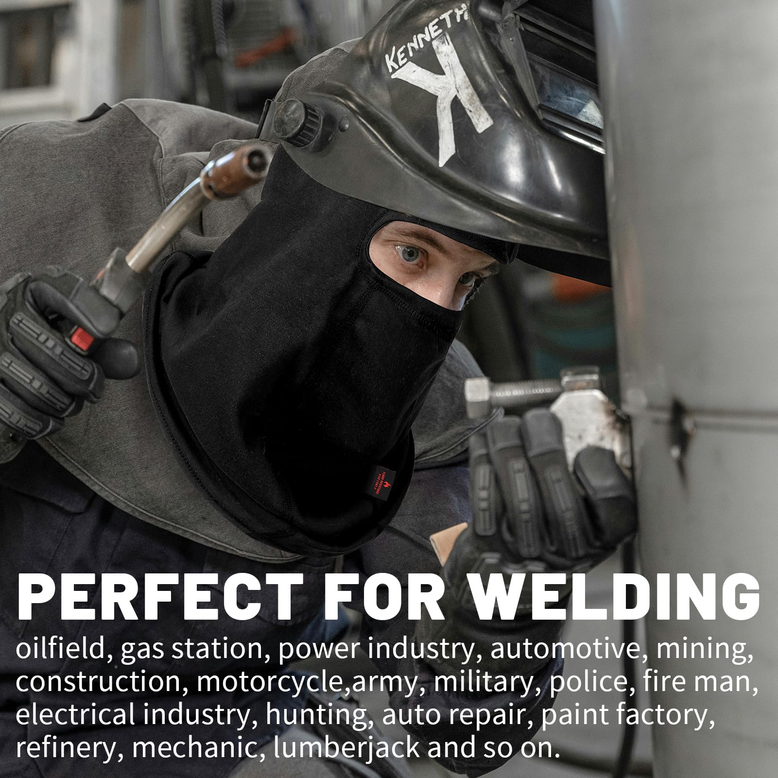 LANLFY 2PACK FR Balaclava Welding Hood 100% Cotton Full Face Cover HRC2 Neck Mask Protector (Black-2pack)