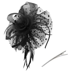 american trends fascinators hat for women tea party hat fashion flower feathers headbands derby wedding hat hair clip for girls women black