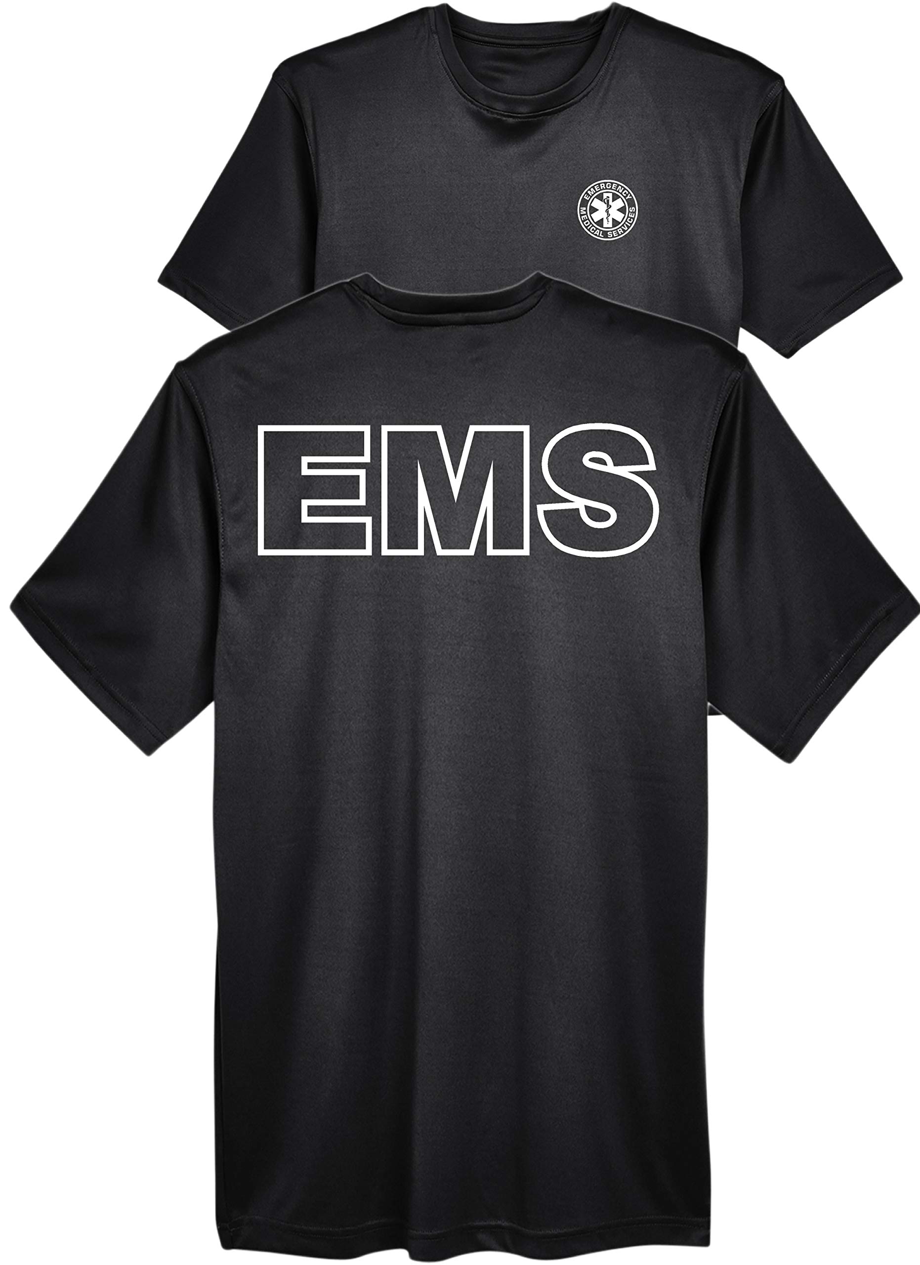 Fair Game Emergency Medical Services EMS Men's Dry-Fit Moisture Wicking Performance Short Sleeve Shirt-Black-XL