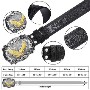 Photect Western Leather Buckle Belts Cowboy Animals Buckle Belt Embossed Cowboy Belts for Men, 1.5 Inch Wide (Black, 45.3 Inch)