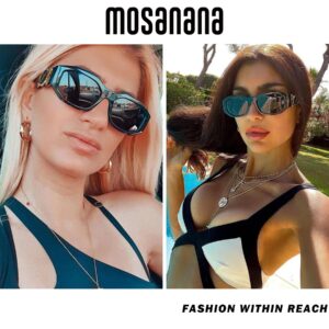 mosanana Trendy Sunglasses for Women Men Black Rectangle Vintage Retro Fashion Cool 90s Cute Rectangular Funky Stylish Chunky Baddie Tracer