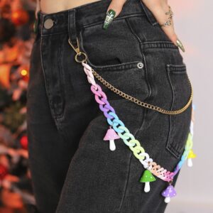 Zehope Layered Pant Chains Colorful Mushroom Jean Chain Hip Hop Wallet Chains for Women