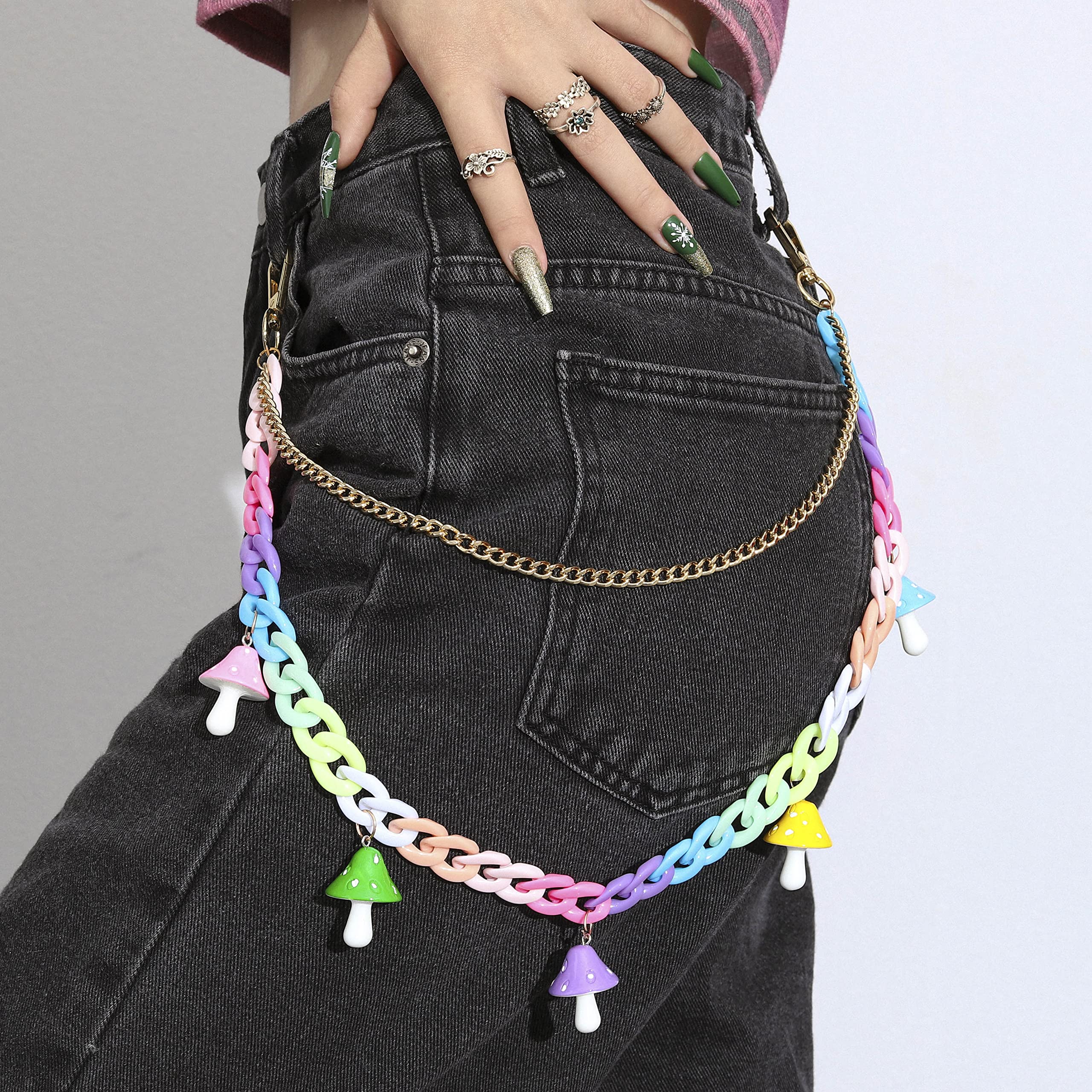 Zehope Layered Pant Chains Colorful Mushroom Jean Chain Hip Hop Wallet Chains for Women