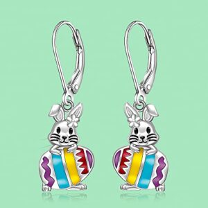 Easter Bunny Earrings for Women Sterling Silver 925 Cute Bunny Rabbit Earrings Easter Egg Dangle Jewelry Holiday Birthday Gifts