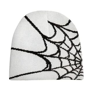 dicusph y2k gothic spider pattern wool acrylic knitted hat women beanie winter warm beanies men casual skullies outdoor (white)