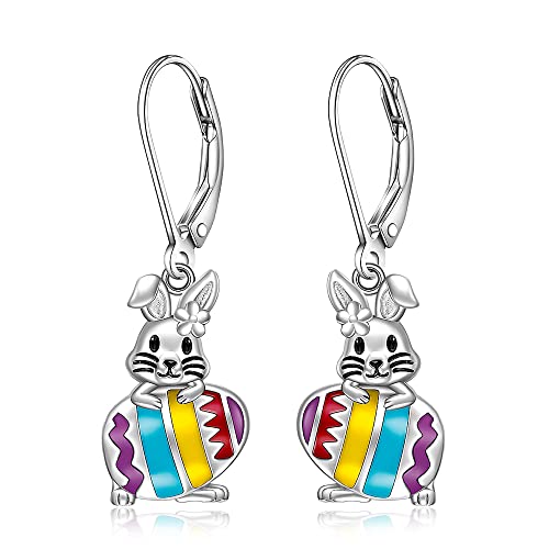 Easter Bunny Earrings for Women Sterling Silver 925 Cute Bunny Rabbit Earrings Easter Egg Dangle Jewelry Holiday Birthday Gifts