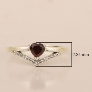 Love Heart Cut 5MM Natural Gemstone Engagement Rings for Women Promise Halo Ring 925 Sterling Silver Solitaire Ring Garnet, 7