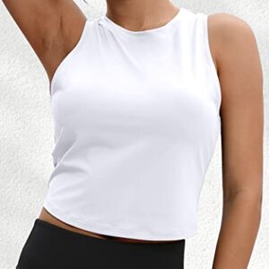 VOOVEEYA Ruched Workout Tops for Women Open Back - Going out Crop Tops Backless Yoga Tops Tie Back（White-L）