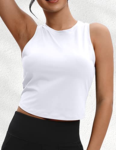 VOOVEEYA Ruched Workout Tops for Women Open Back - Going out Crop Tops Backless Yoga Tops Tie Back（White-L）