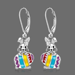 Easter Bunny Earrings for Women Sterling Silver 925 Cute Bunny Rabbit Earrings Easter Egg Dangle Jewelry Holiday Birthday Gifts