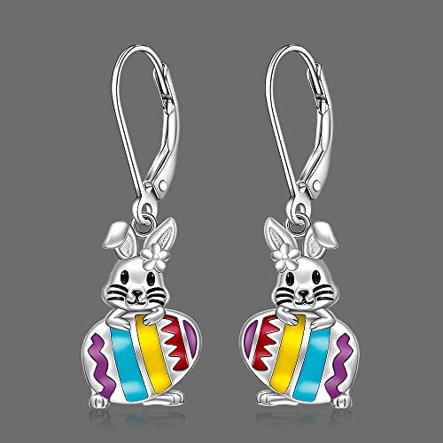 Easter Bunny Earrings for Women Sterling Silver 925 Cute Bunny Rabbit Earrings Easter Egg Dangle Jewelry Holiday Birthday Gifts