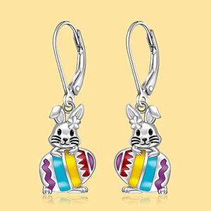 Easter Bunny Earrings for Women Sterling Silver 925 Cute Bunny Rabbit Earrings Easter Egg Dangle Jewelry Holiday Birthday Gifts