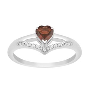 Love Heart Cut 5MM Natural Gemstone Engagement Rings for Women Promise Halo Ring 925 Sterling Silver Solitaire Ring Garnet, 7