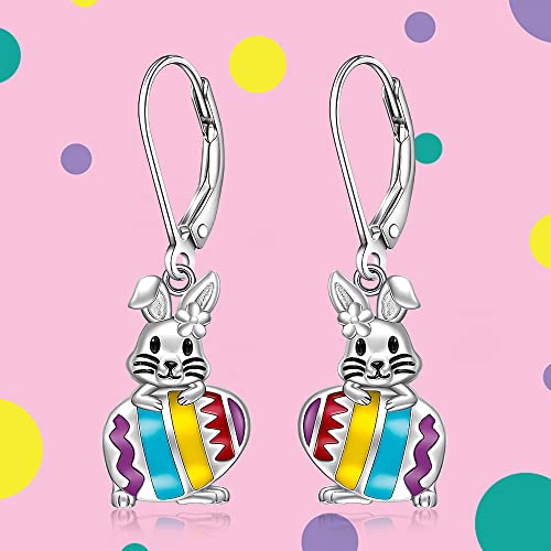 Easter Bunny Earrings for Women Sterling Silver 925 Cute Bunny Rabbit Earrings Easter Egg Dangle Jewelry Holiday Birthday Gifts