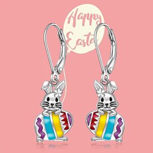 Easter Bunny Earrings for Women Sterling Silver 925 Cute Bunny Rabbit Earrings Easter Egg Dangle Jewelry Holiday Birthday Gifts