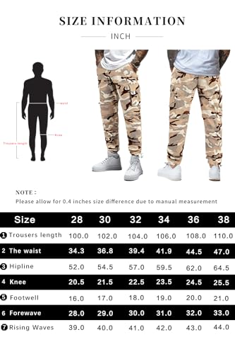 GINGTTO Men's Convertible Outdoor Hiking Pants Slim Fit Tactical Pants for Men Stretch Joggers Golf Travel Pants Camo Khaki 38