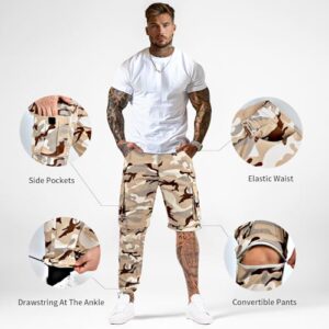 GINGTTO Men's Convertible Outdoor Hiking Pants Slim Fit Tactical Pants for Men Stretch Joggers Golf Travel Pants Camo Khaki 38