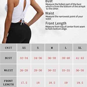 VOOVEEYA Ruched Workout Tops for Women Open Back - Going out Crop Tops Backless Yoga Tops Tie Back（White-L）