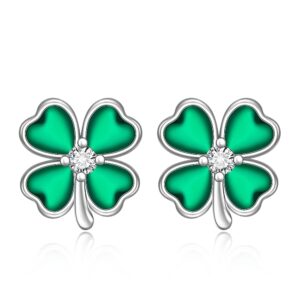 st patricks day earrings shamrock earrings for women sterling silver good lucky irish green four leaf clover earrings clover stud friendship jewelry birthday gifts