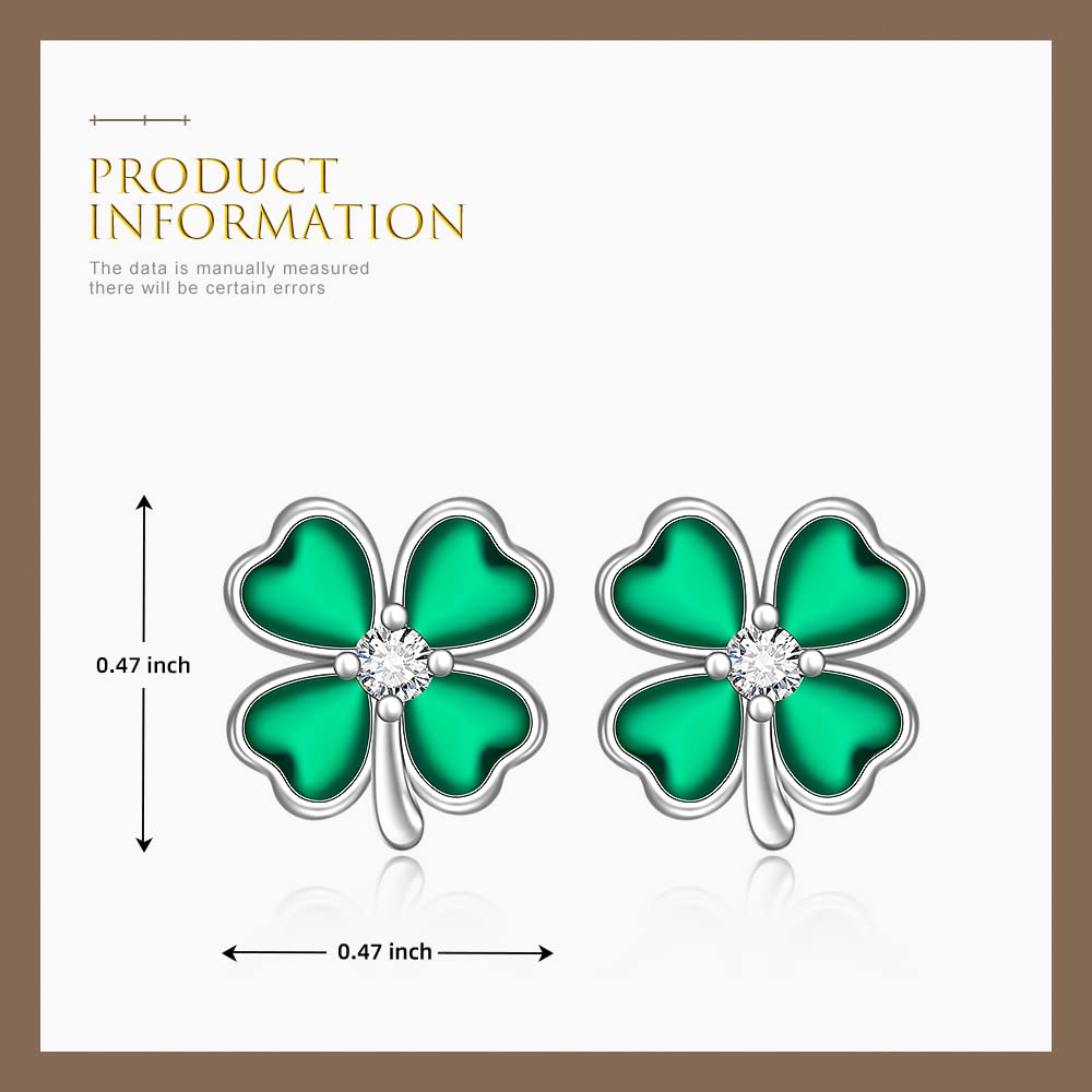 St Patricks Day Earrings Shamrock Earrings for Women Sterling Silver Good Lucky Irish Green Four Leaf Clover Earrings Clover Stud Friendship Jewelry Birthday Gifts