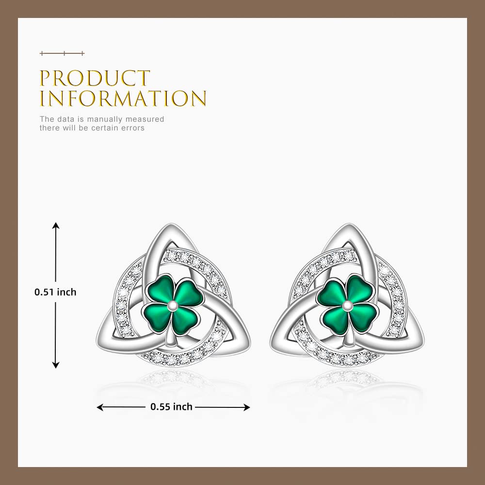 Shamrock Earrings St Patricks Day Earrings for Women Sterling Silver Four Leaf Clover Earrings Celtic Knot Good Lucky Irish Clover Stud Friendship Triangle Jewelry Birthday Gifts