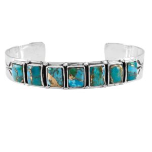 Turquoise Bracelet Sterling Silver 925 Genuine Turquoise Cuff Bracelet (Matrix Turquoise)