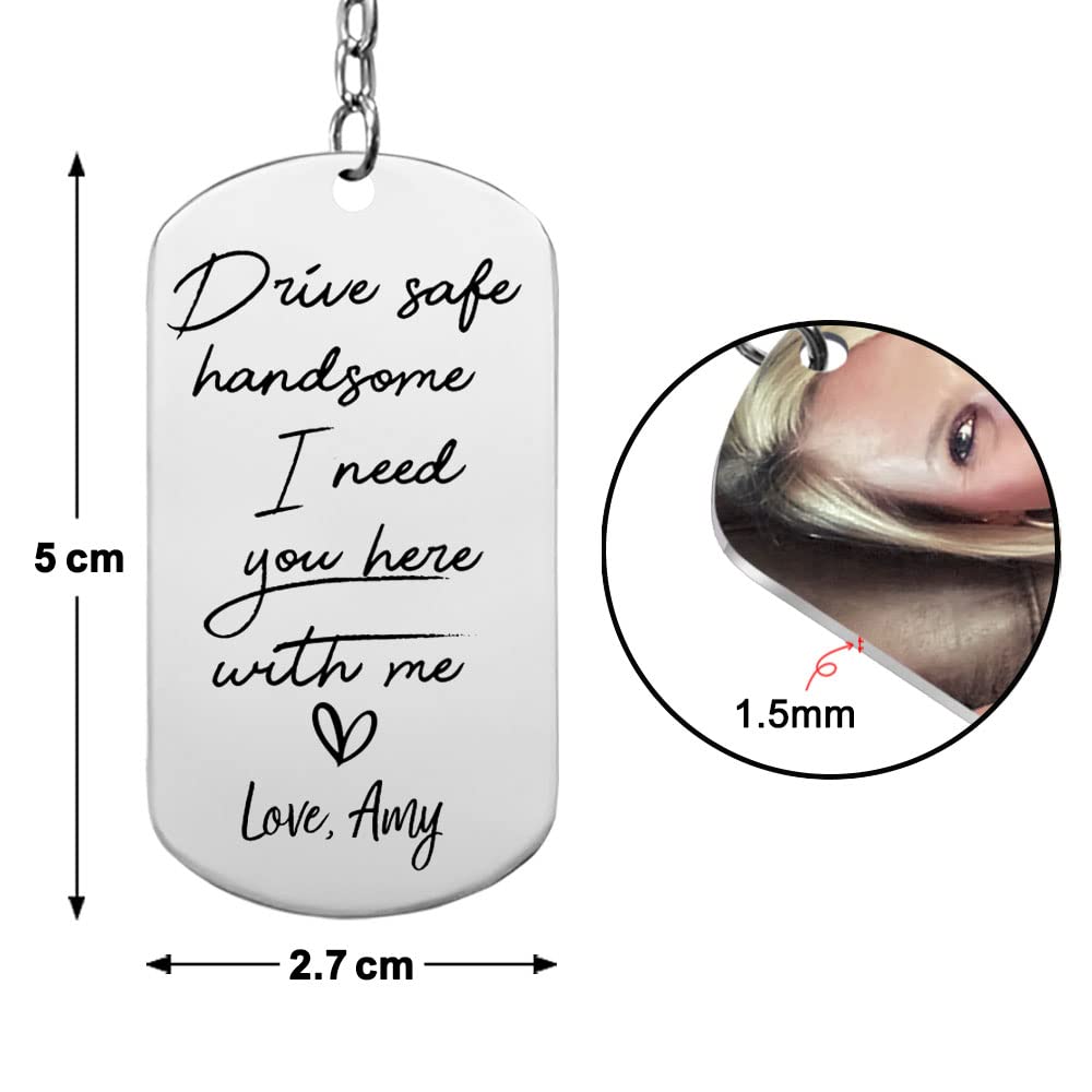 NAZENTI Personalized Drive Safe I Need You Here With Me Keychain - Valentines Day Gifts for Him, Drive Safe Keychain for Boyfriend, Valentine Ornaments, Couples Keychains, Husband Gift for Men DS2