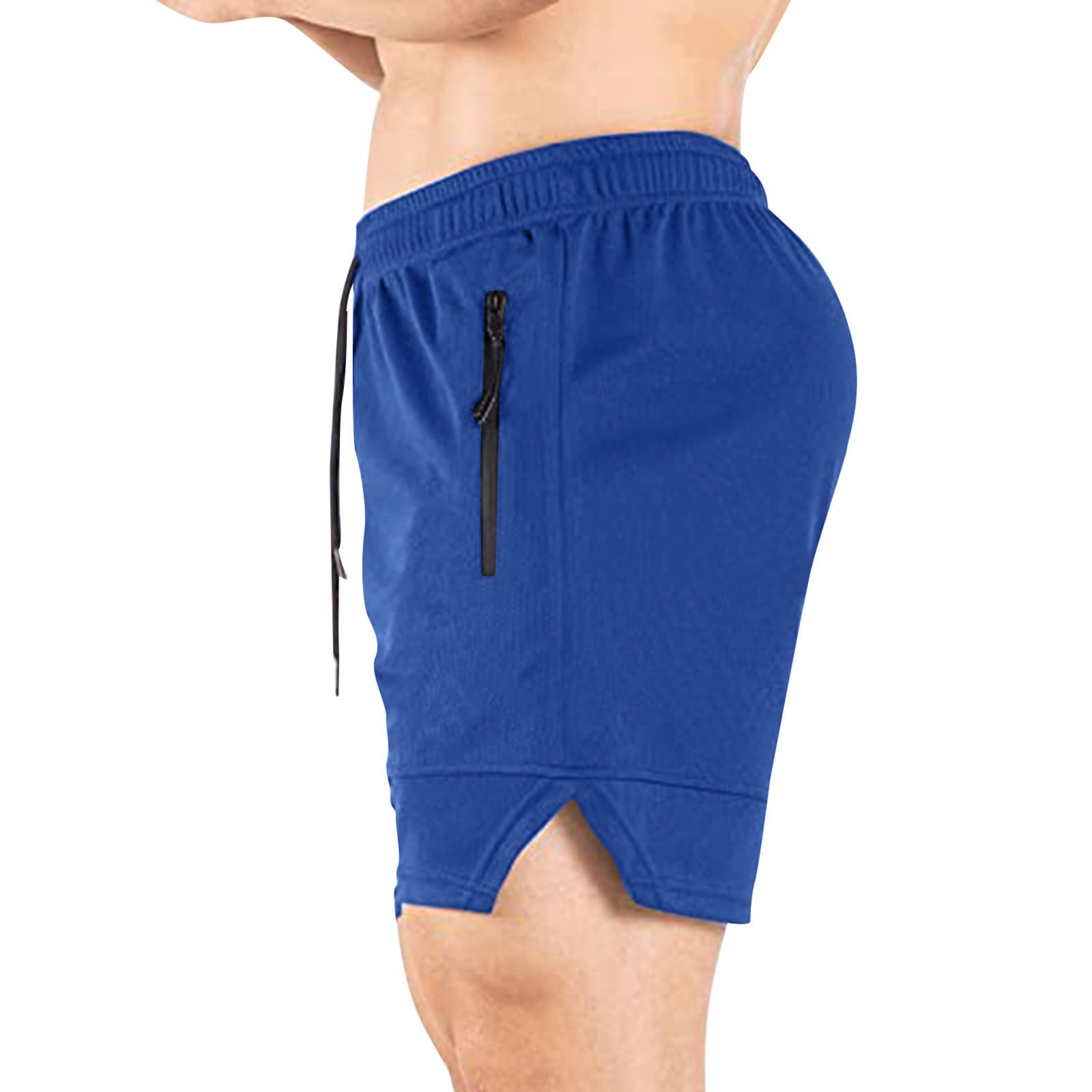 Mens 5" Gym Workout Shorts Quick Dry Bodybuilding Weightlifting Pants with Zipper Pockets Summer Mesh Athletic Short Blue