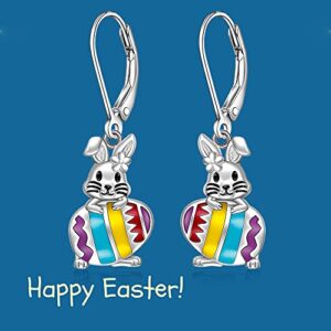 Easter Bunny Earrings for Women Sterling Silver 925 Cute Bunny Rabbit Earrings Easter Egg Dangle Jewelry Holiday Birthday Gifts