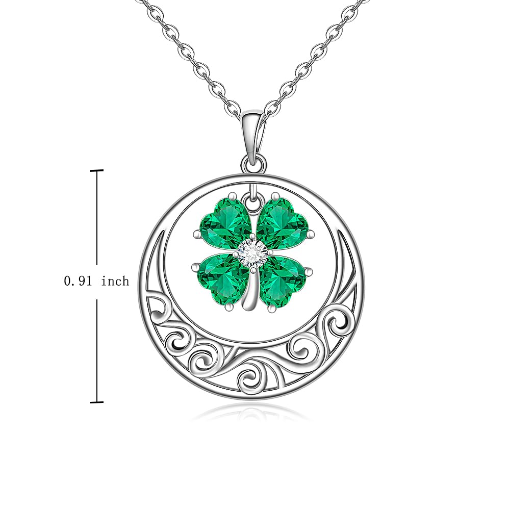 Talonior St Patricks Day Necklace Shamrock Necklace for Women 4 Leaf Clover Pendant Irish Shamrock Sterling Silver Filigree Cubic Zirconia Green Good Lucky Clover Jewelry Gifts