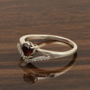 Love Heart Cut 5MM Natural Gemstone Engagement Rings for Women Promise Halo Ring 925 Sterling Silver Solitaire Ring Garnet, 7