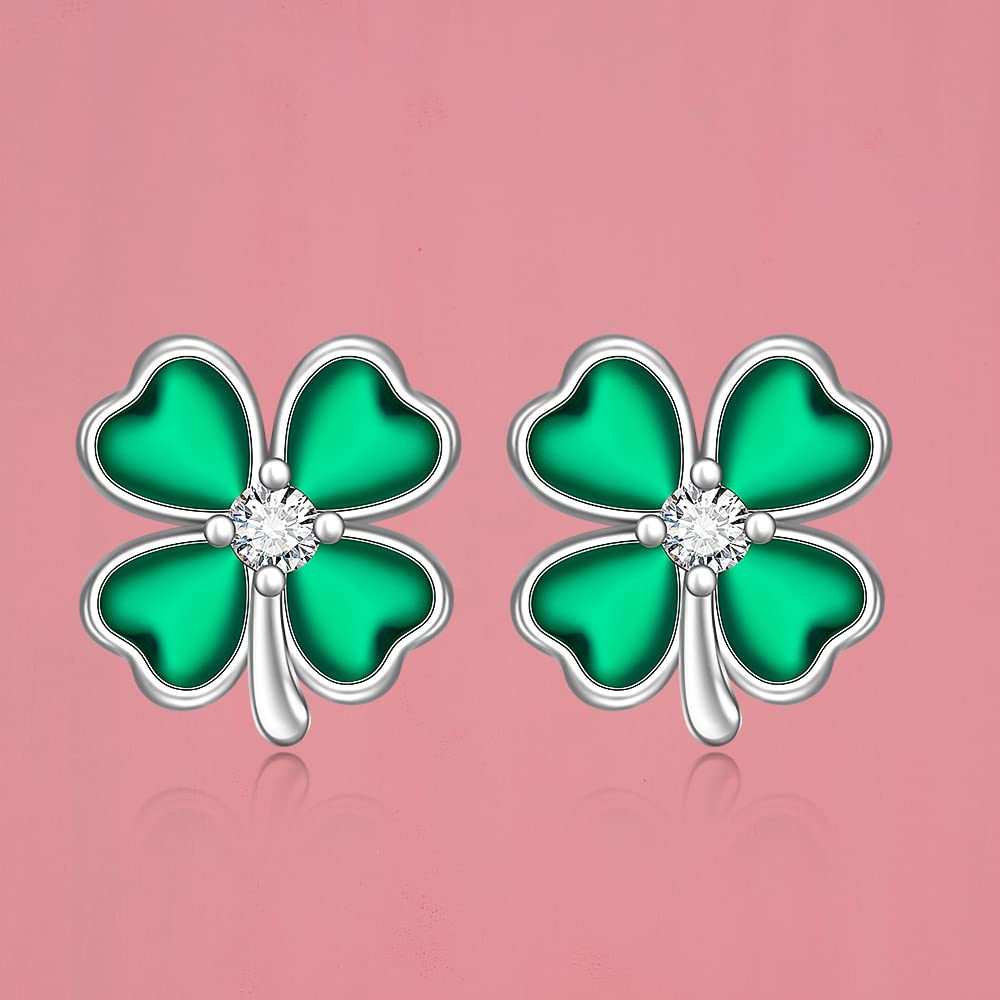 St Patricks Day Earrings Shamrock Earrings for Women Sterling Silver Good Lucky Irish Green Four Leaf Clover Earrings Clover Stud Friendship Jewelry Birthday Gifts