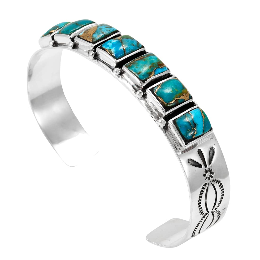 Turquoise Bracelet Sterling Silver 925 Genuine Turquoise Cuff Bracelet (Matrix Turquoise)