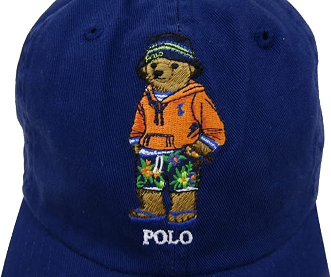 POLO RALPH LAUREN Men's Polo Bear Chino Baseball Cap Hat (Beach Bear,Nvay, One Size