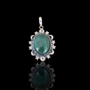 Rekha Gems Malachite Pendant-925 Sterling Silver Pendant-Gemstone Pendant-Green Stone Pendant-Vintage Jewelry-Boho and Hippie Pendant-Vintage Pendant- Birthday Gift-NO-M17