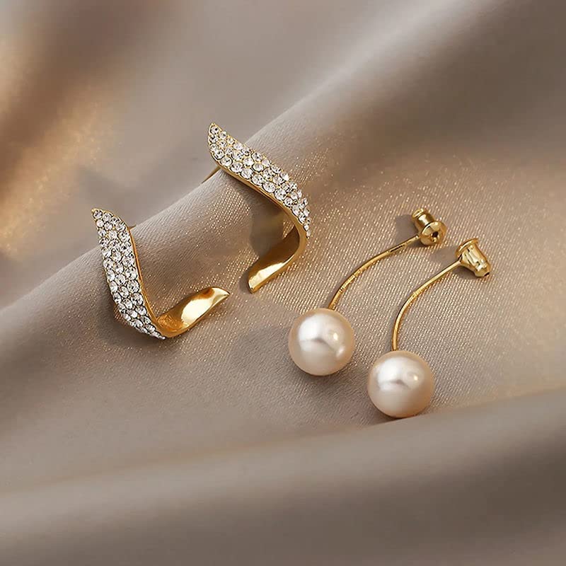 XUDEJUN Pearl Earrings Female S925 Silver Dangle Earrings with Drop Pearl Female Earrings Jewelry Gold E133