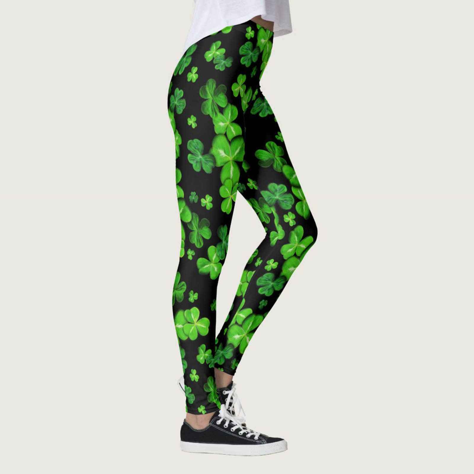 Saint Patrick Day Workout Leggings Women Shamrock Printed Yoga Leggings Tummy Control High Waist Fitness Pants