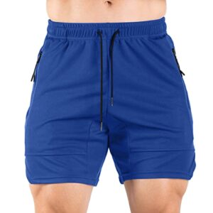 Mens 5" Gym Workout Shorts Quick Dry Bodybuilding Weightlifting Pants with Zipper Pockets Summer Mesh Athletic Short Blue