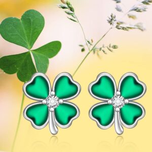 St Patricks Day Earrings Shamrock Earrings for Women Sterling Silver Good Lucky Irish Green Four Leaf Clover Earrings Clover Stud Friendship Jewelry Birthday Gifts