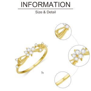 ELFRONT Mother's Day Gift for Wife 14K Gold Bow Rings 14kt Yellow Gold Crown Engagement Rings Wedding Ring Promise Jewelry Rings for Women Wife Gifts